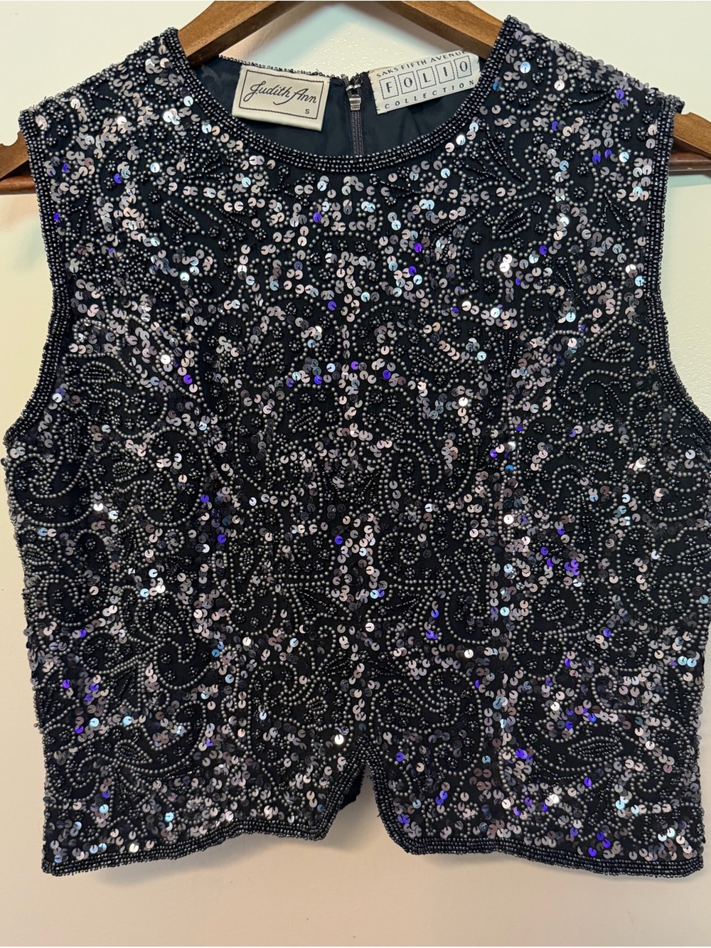 Vintage Beaded Sequin Top Saks Fifth Avenue Sleeveless Going Out Holiday Silk